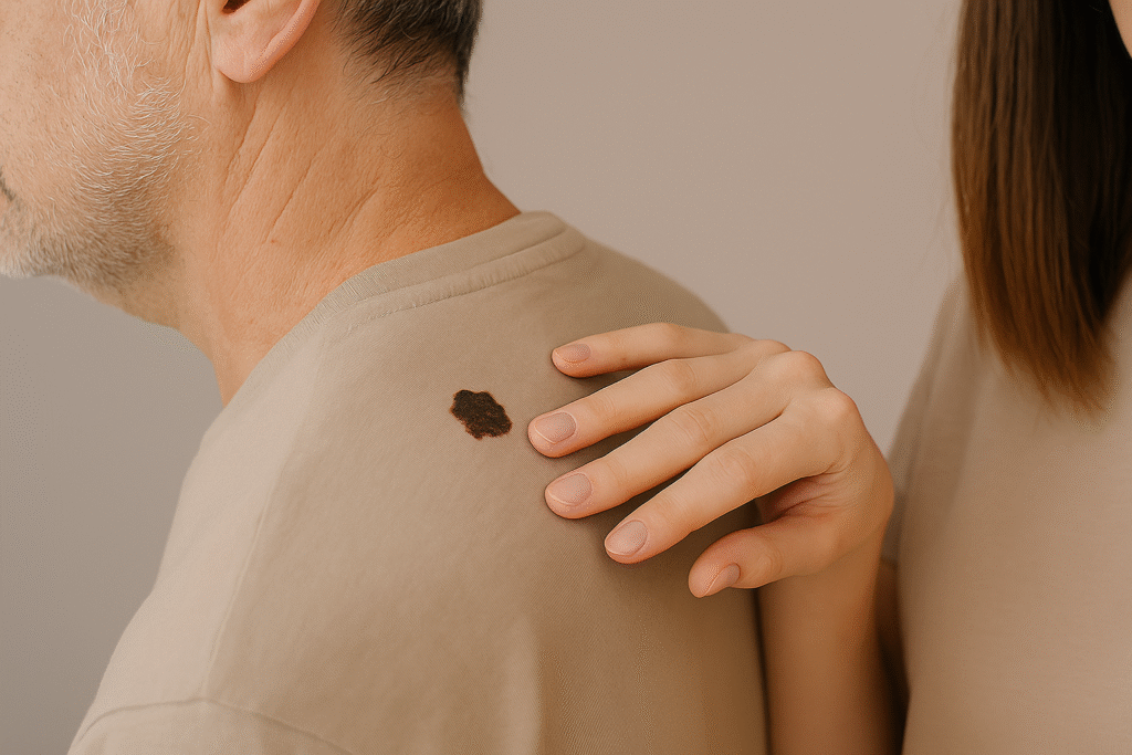Touching someone’s skin cancer